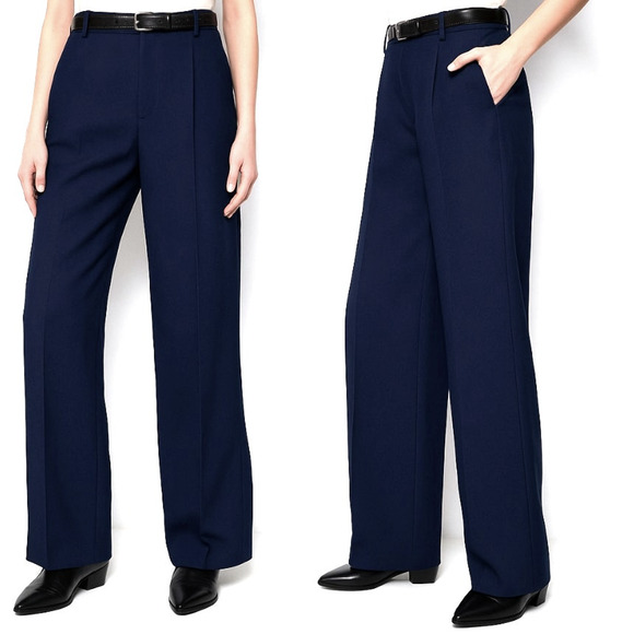 NEW! Nili Lotan 8 Dayton Linen & Silk $675 Wide Leg High Waist Pants Navy Blue - Picture 2 of 10